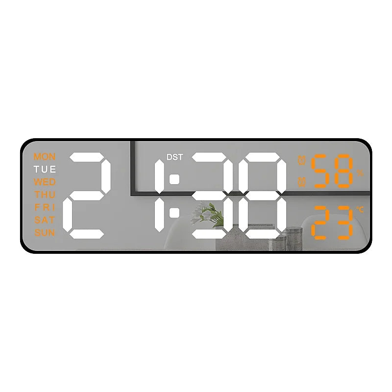 USB-Powered 9-Inch Digital Wall Clock with Temperature and Humidity Display, Auto Dimmer, and Dual Alarm Functionality (12/24 Hour Format)