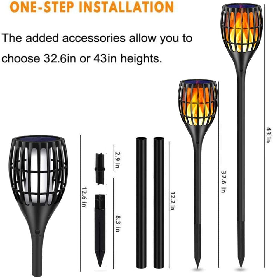 Outdoor Solar Torch Lights, 43" Flickering Flame Design, Waterproof Landscape Lighting with Dusk to Dawn Auto On/Off Feature, Ideal for Yard, Patio, and Driveway, 4-Pack