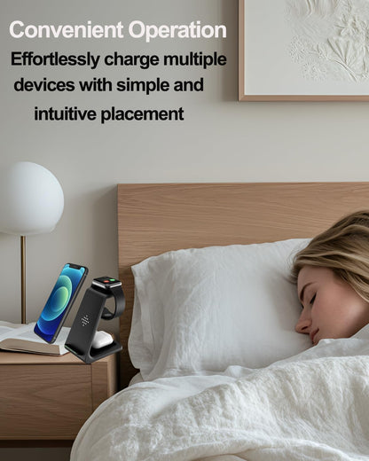 3-in-1 Fast Qi Wireless Charging Station Dock for Apple Watch, AirPods, and iPhone 16/15/14/13/12/11/X/8 - Ideal Gift for Men and Women