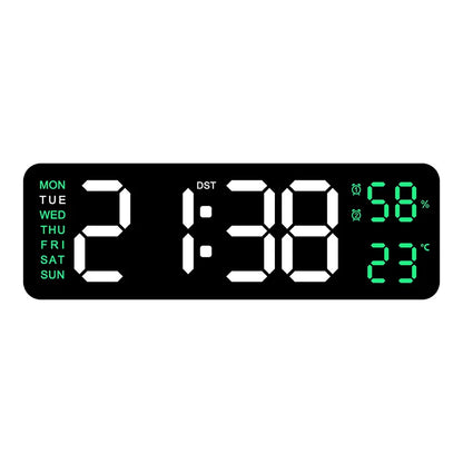 USB-Powered 9-Inch Digital Wall Clock with Temperature and Humidity Display, Auto Dimmer, and Dual Alarm Functionality (12/24 Hour Format)