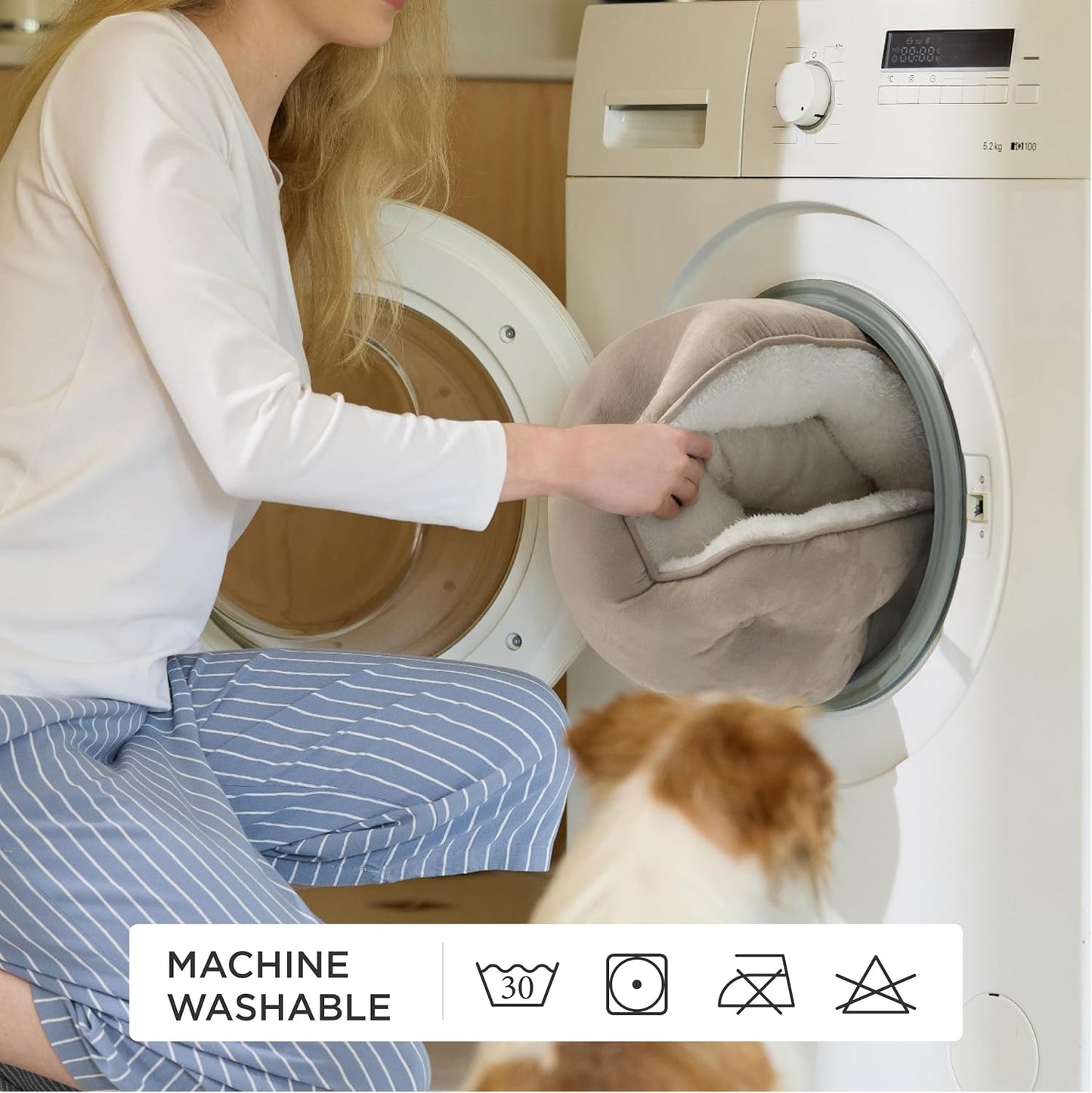 Small Dog Beds and Round Cat Beds for Indoor Use, Washable Pet Bed for Puppies and Kittens with Slip-Resistant Bottom, 20 Inches, Camel