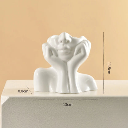 White Vinyl Face Vase - Modern Nordic Decorative Flower Vase for Home, Living Room, Office, and Bookshelf Decor
