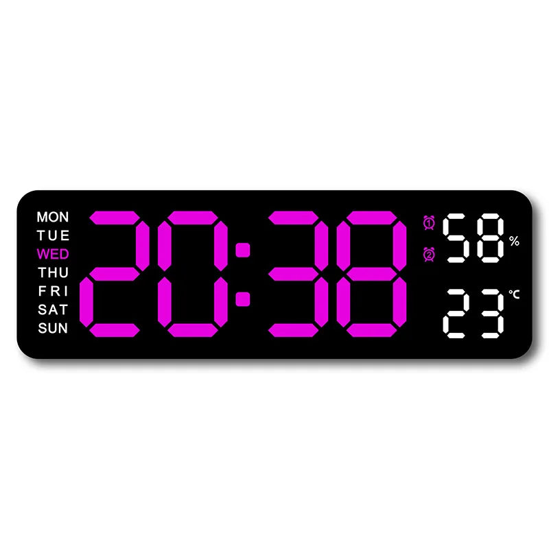 USB-Powered 9-Inch Digital Wall Clock with Temperature and Humidity Display, Auto Dimmer, and Dual Alarm Functionality (12/24 Hour Format)