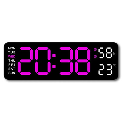 USB-Powered 9-Inch Digital Wall Clock with Temperature and Humidity Display, Auto Dimmer, and Dual Alarm Functionality (12/24 Hour Format)