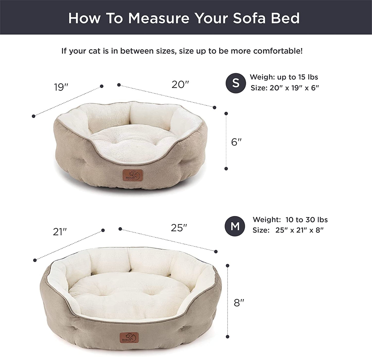 Small Dog Beds and Round Cat Beds for Indoor Use, Washable Pet Bed for Puppies and Kittens with Slip-Resistant Bottom, 20 Inches, Camel